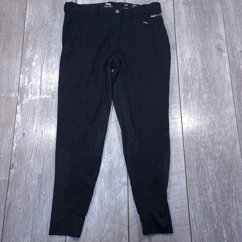 Buckwild Breeches Riding Pants Womens Large Black Full Seat Silicone Grip Pocket